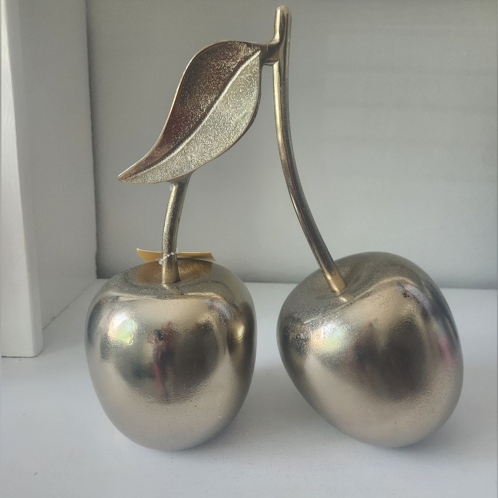 Metallic Gold Metal Cherry Pair Decorative Accent Decor Made In India